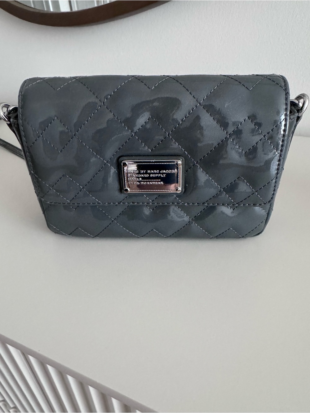 Marc Jacobs Quilted Patent Crossbody in Charcoal